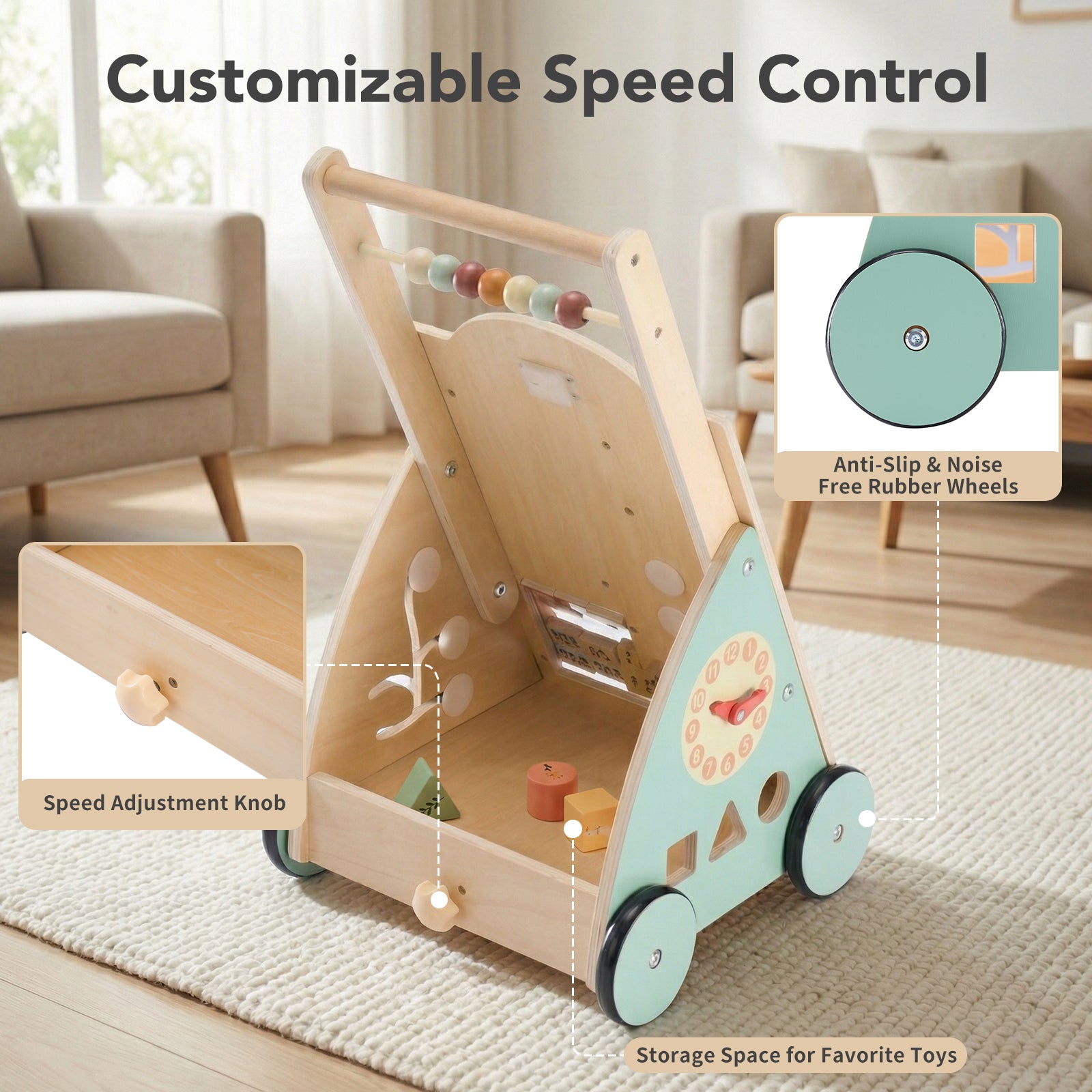 Montessori Wooden Baby Walker Activity Center