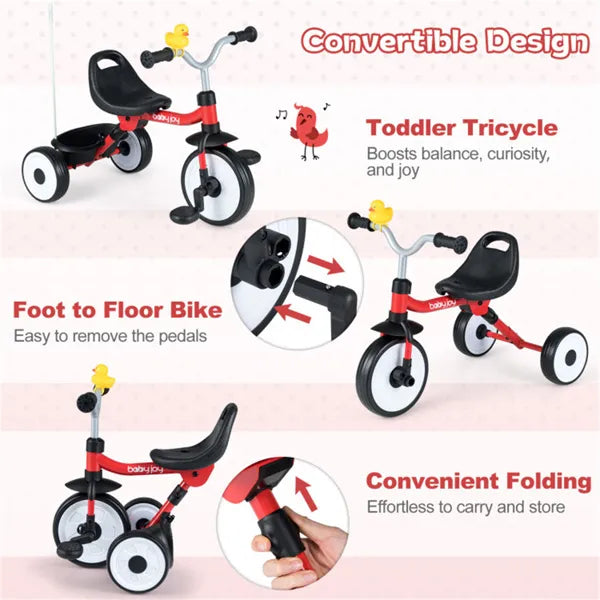 Toddler Foldable 3-in-1 Tricycle With Rainbow LED Wheels