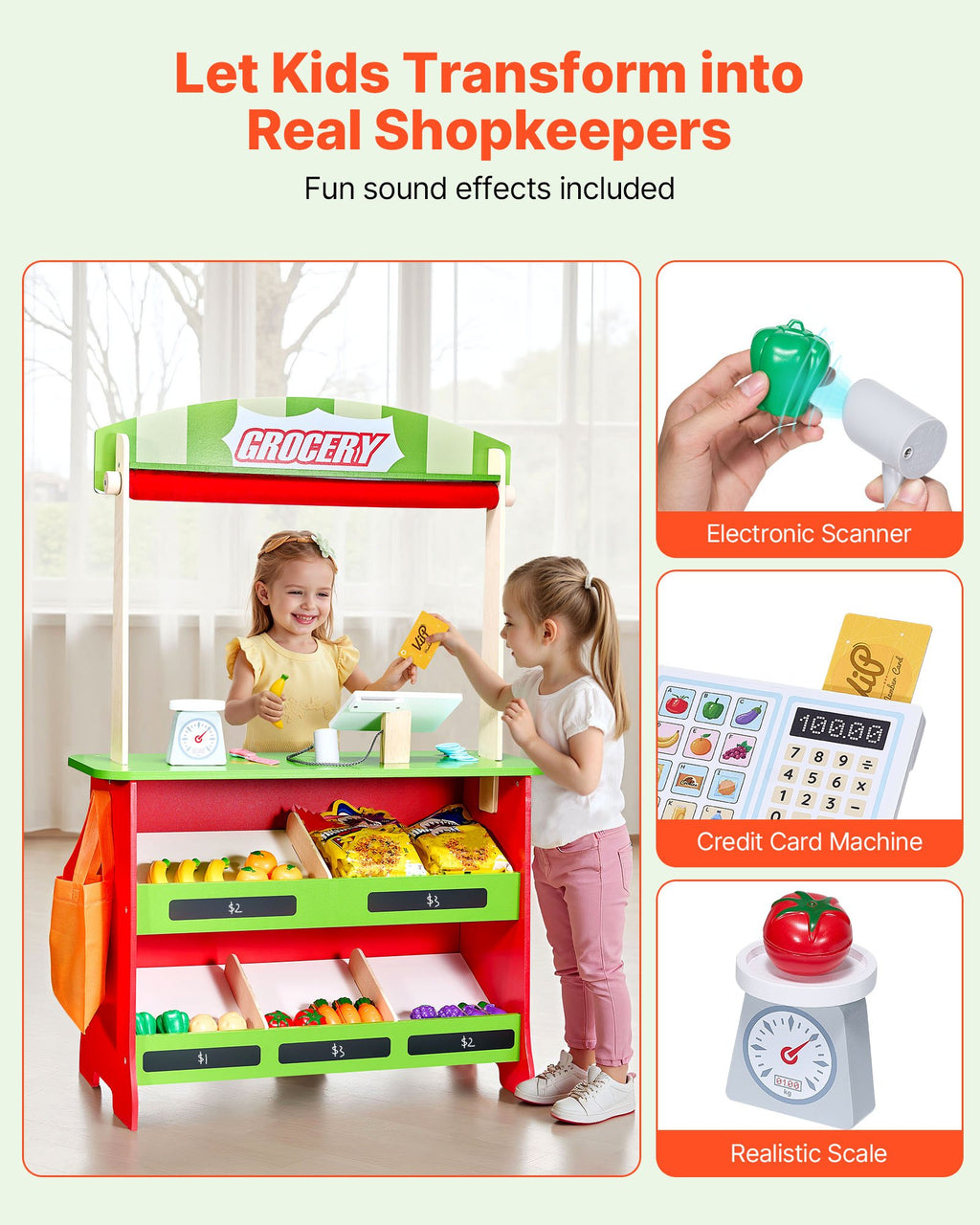 Wooden 2-in-1 Reversible Grocery Stand and Puppet Theater