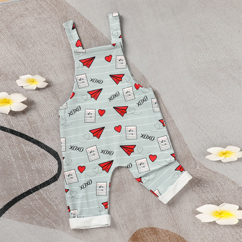Baby Boy Girl's Casual Heart & Paper Plane Print Overalls