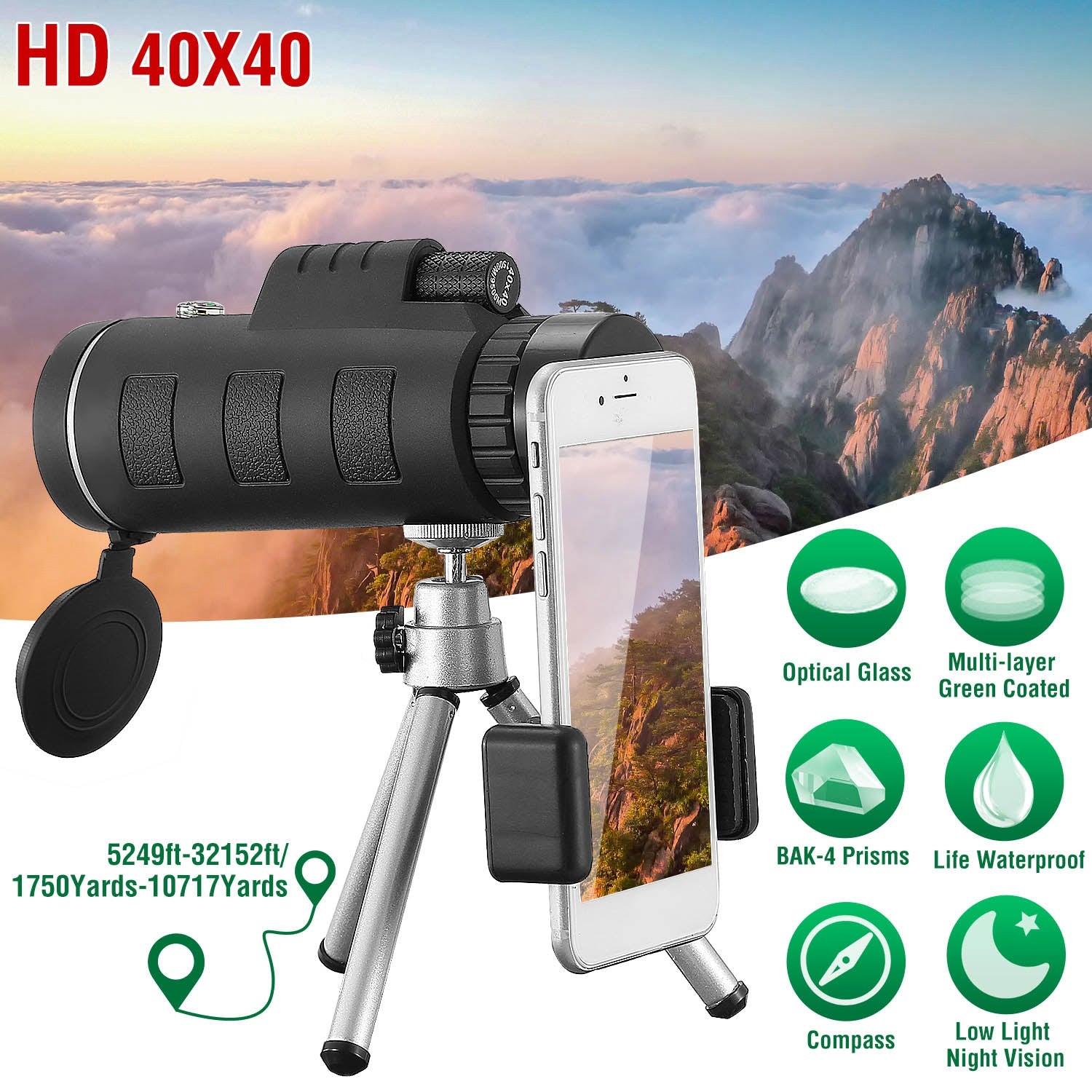 Optical Monocular Telescope Phone holder tripod