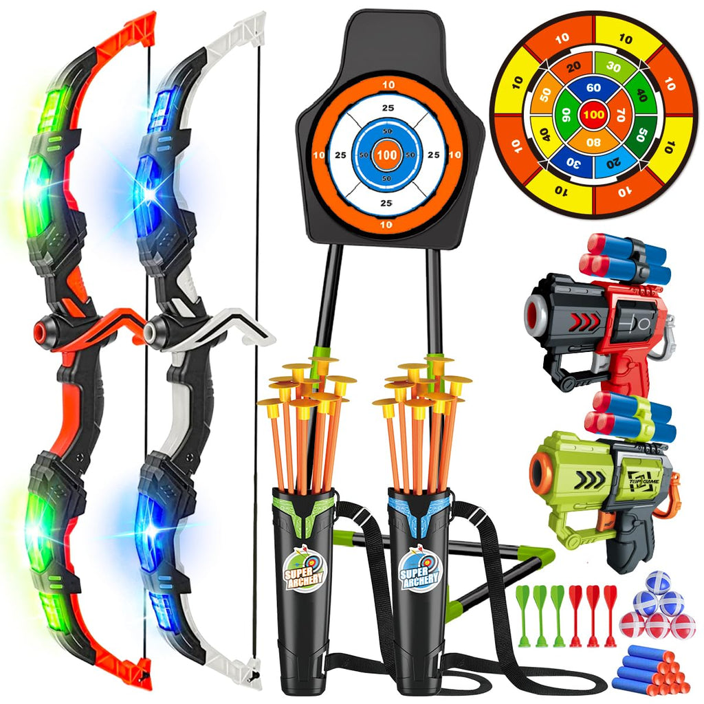 2 Bow LED Light-4 In 1 Archery & Dart Game Set