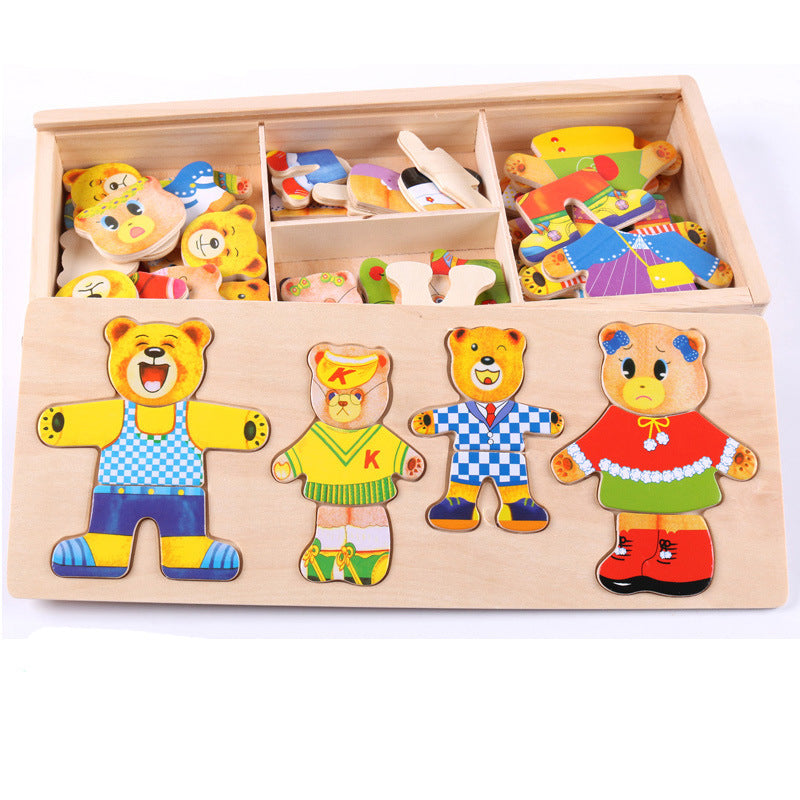 Wooden bear dressing and matching toy