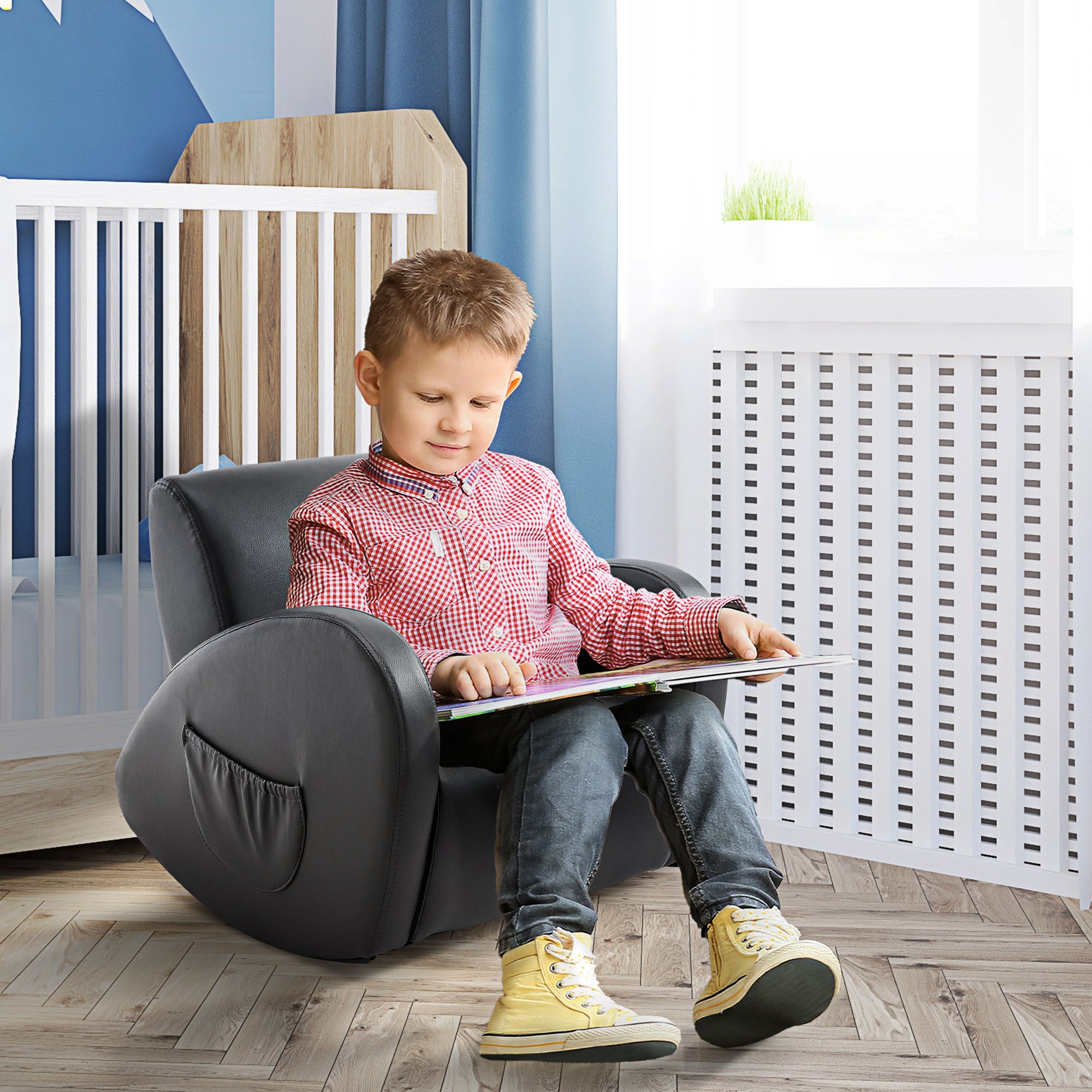 Kids Leather rocking armchair-pink