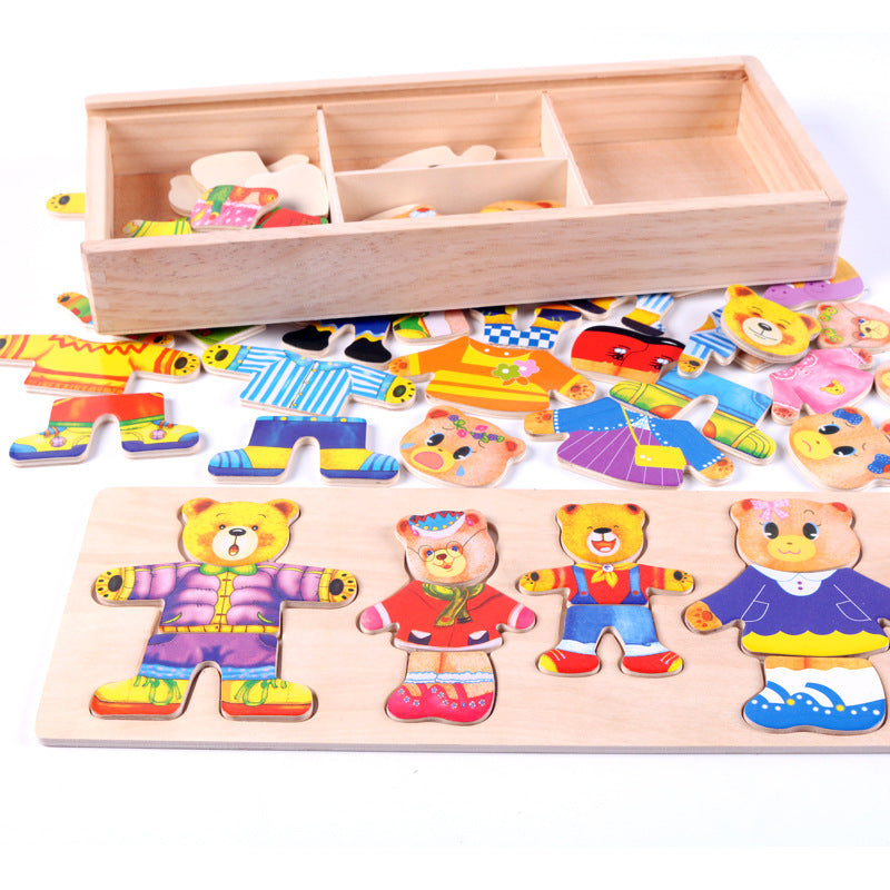 Wooden bear dressing and matching toy