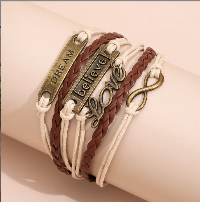 fashion bright leather rope hand-woven multi-layer bracelet