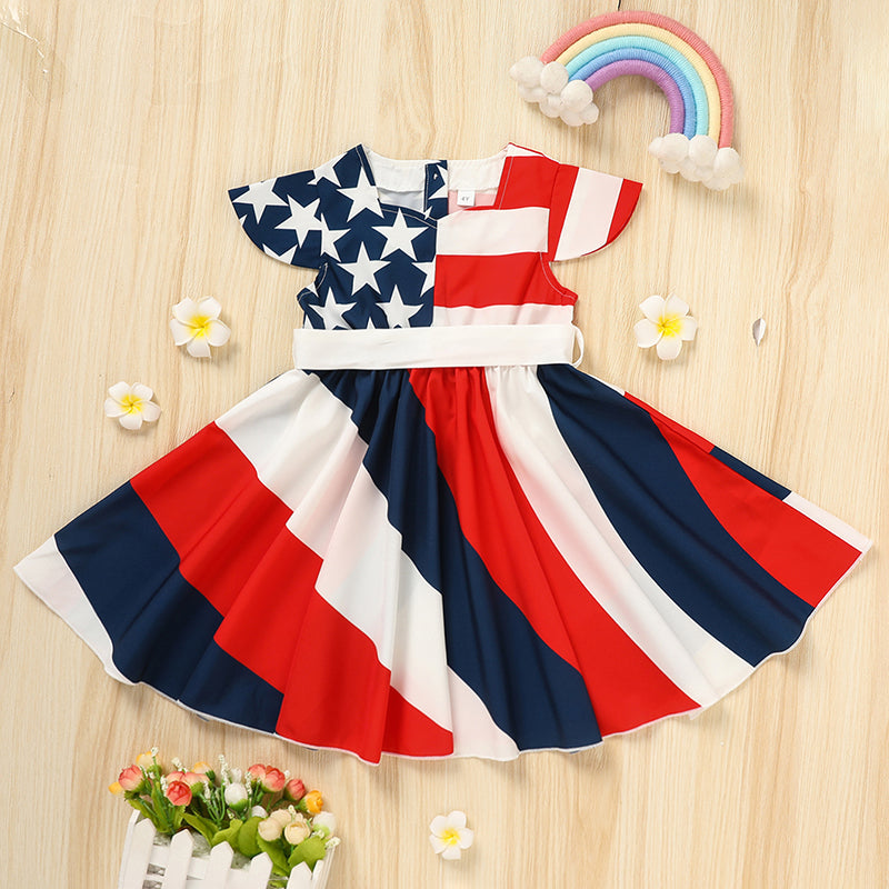 Toddlers Girls 4th Of July Stars & Stripes Twirl Dress