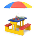 Children Outdoor Picnic Table Set With Foldable UV Protection Umbrella