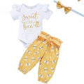 Baby Girl Sweet Bee Romper, Honey Bees Pants, Bowknot Headband Set