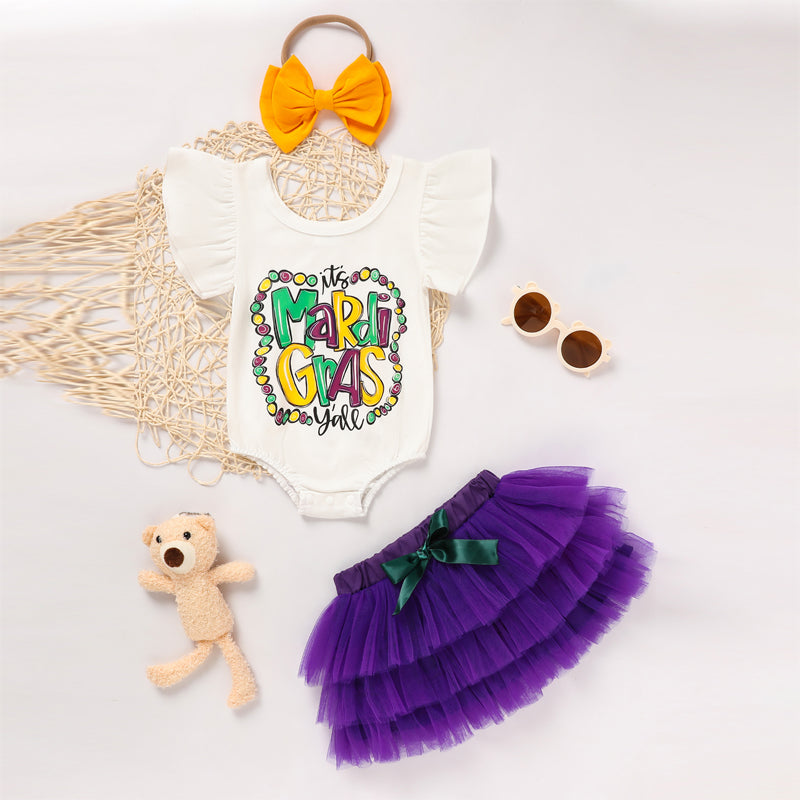 Baby Girl's 2-Piece Onesie With Tulle Skirt And Bow