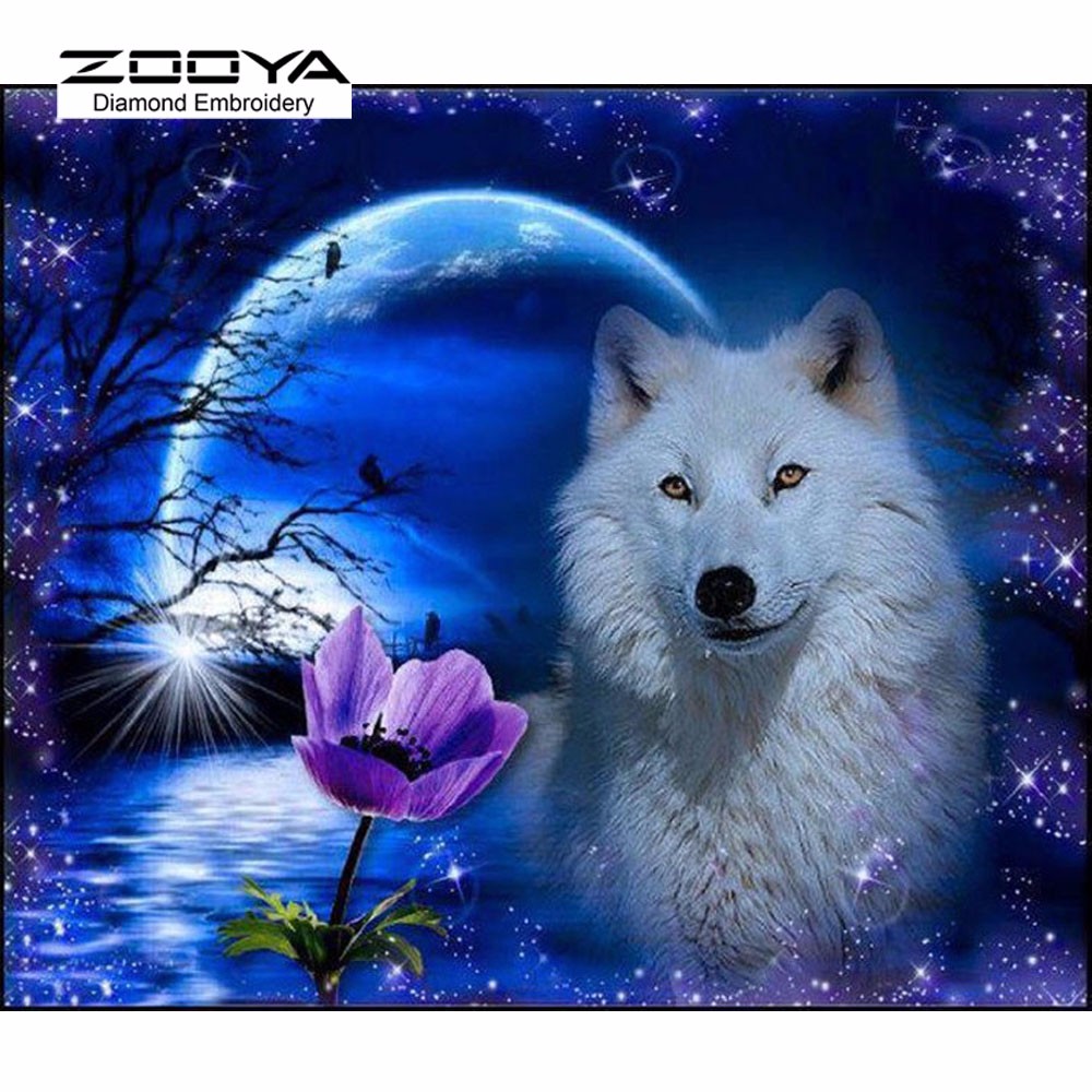 3D DIY Diamond Painting Cross Embroidery Needlework wolf