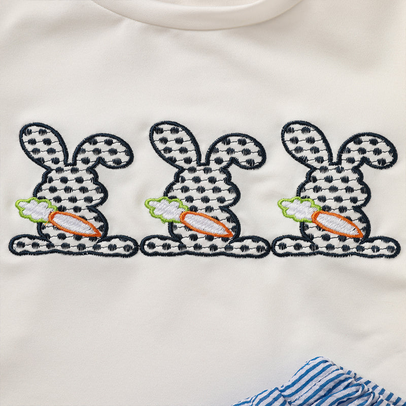 Toddler Bunny & Carrot Embroidered Short Sleeve T-Shirt With Striped Pocket Shorts