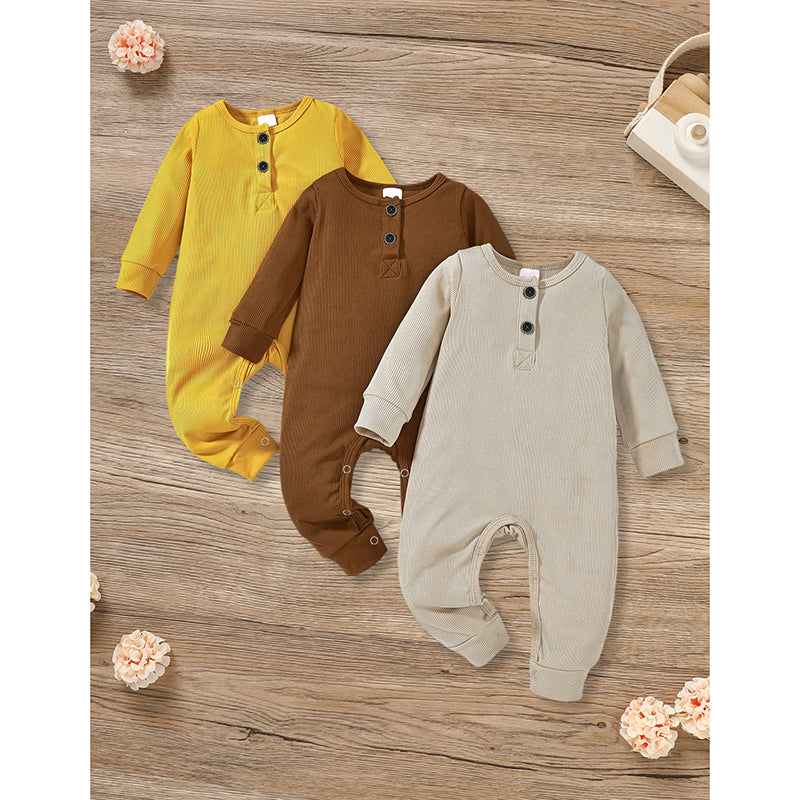 3 pk Long Sleeve Ribbed Romper