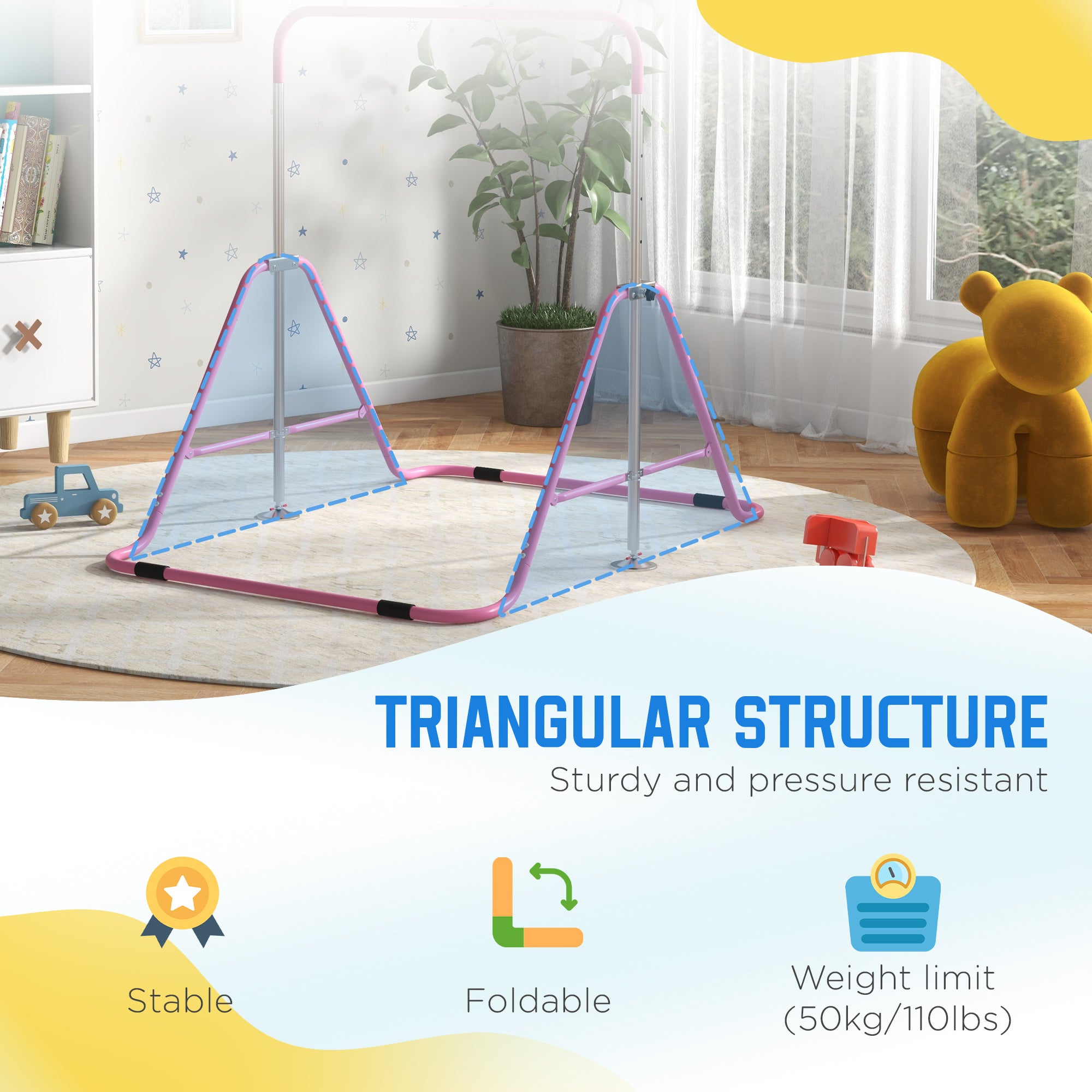 Folding Adjustable Gymnastics Bar for Kids