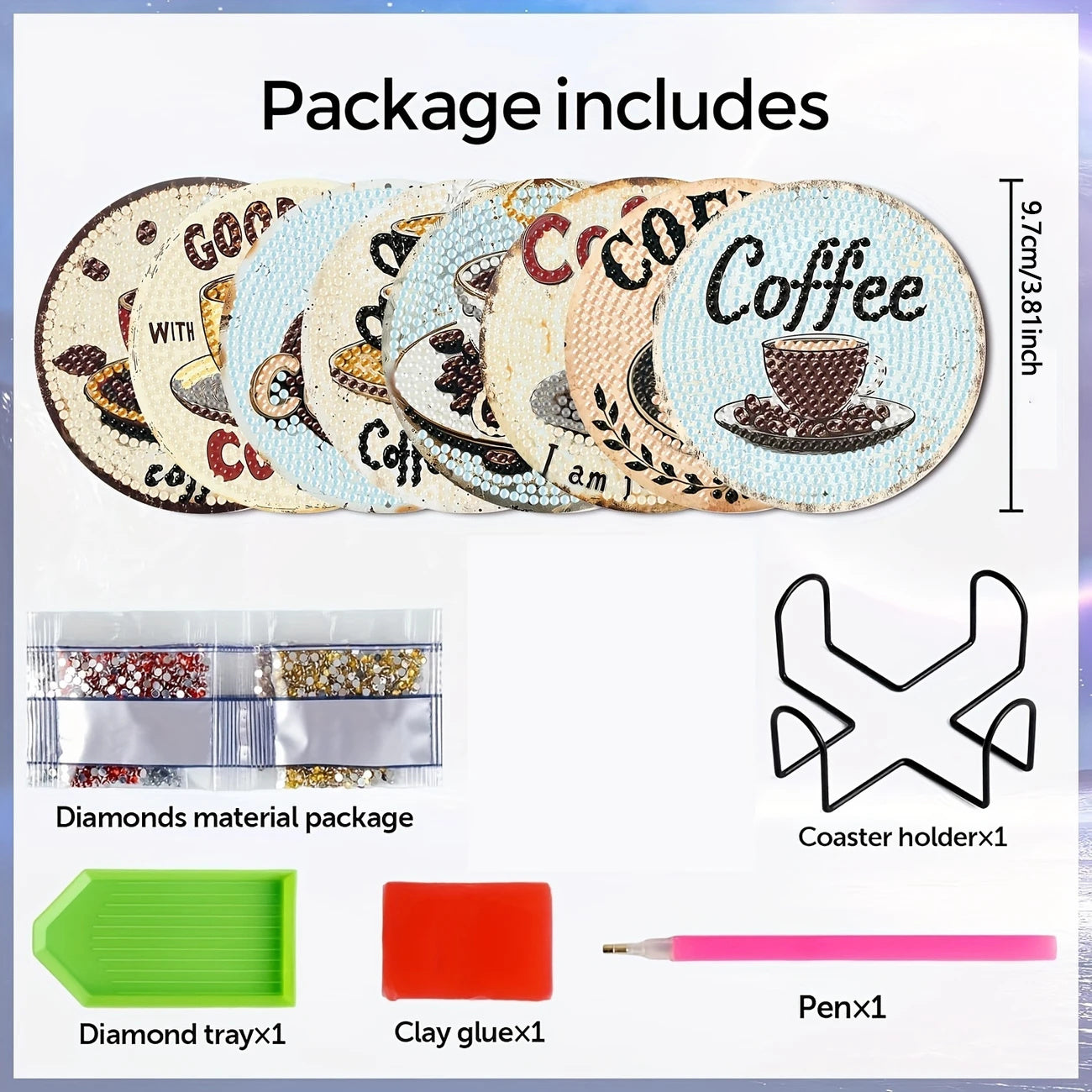 DIY Diamond Art Coaster Set - Coffee