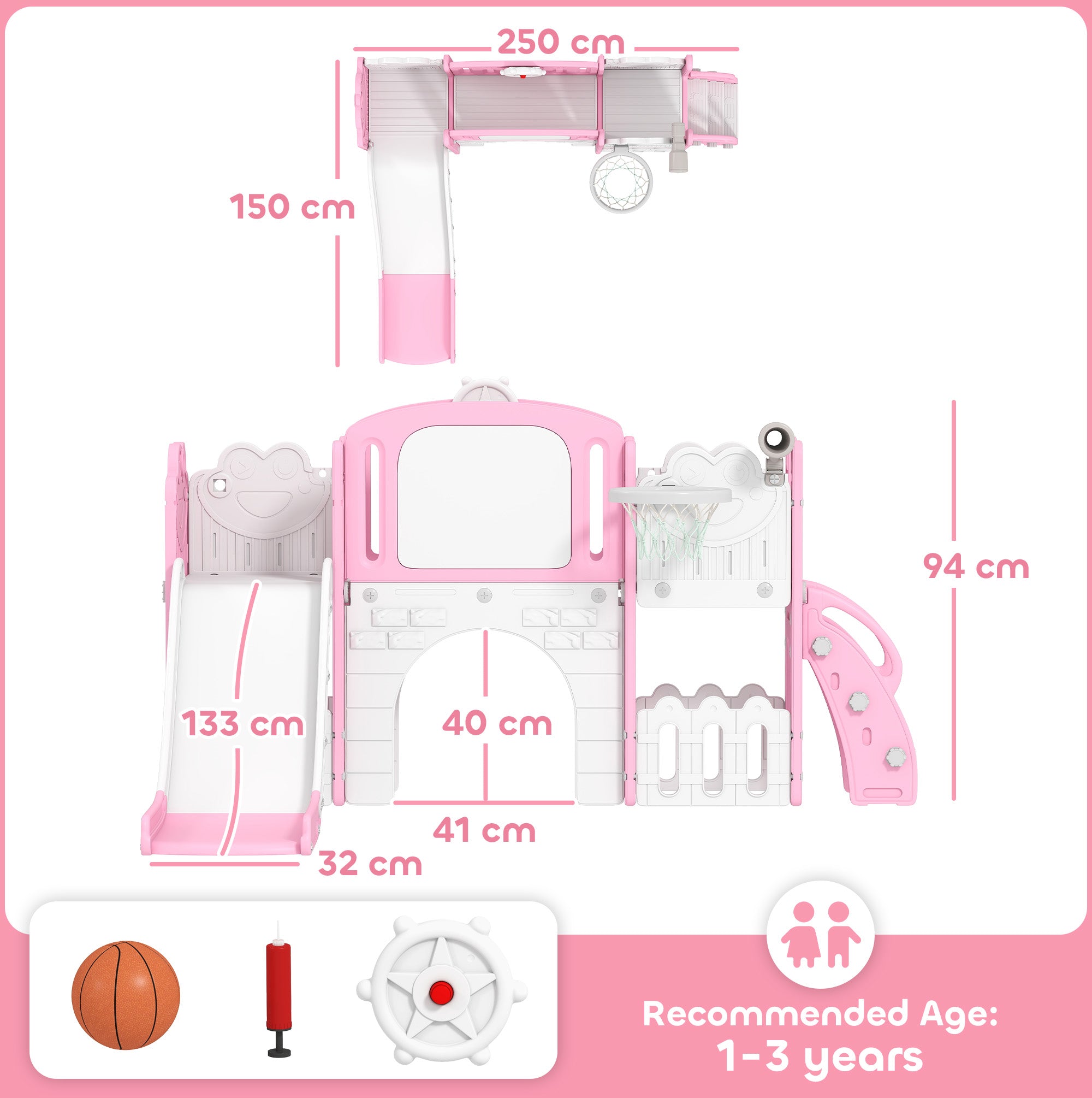 7 In 1 Toddler Slide Set With Basketball Hoop