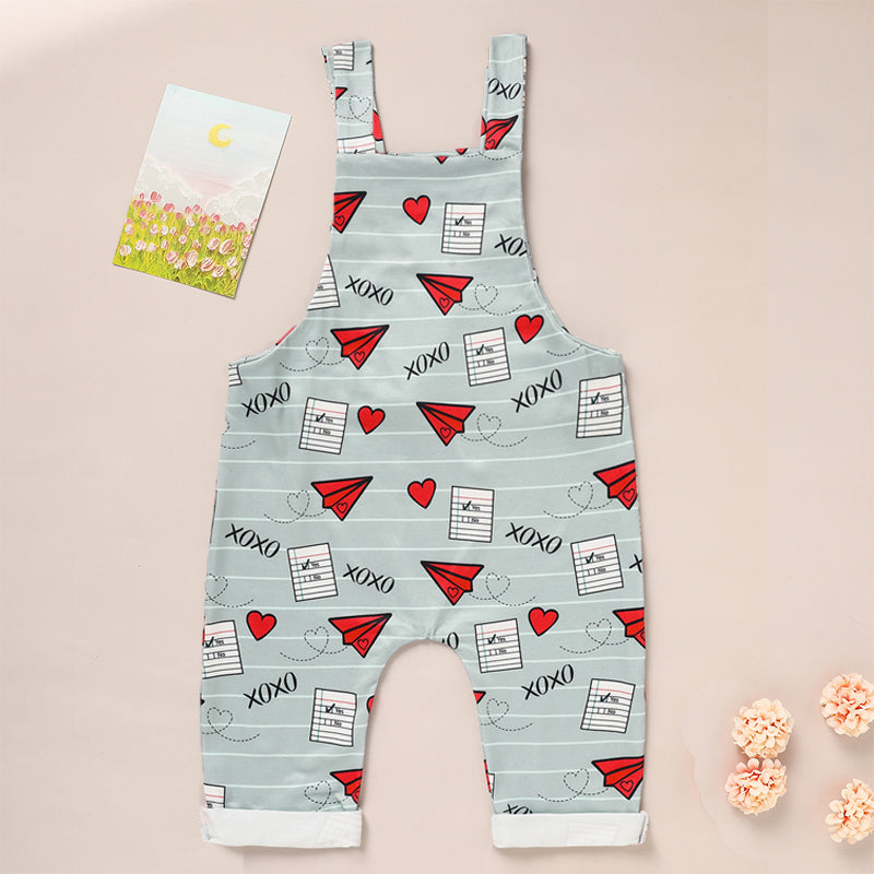 Baby Boy Girl's Casual Heart & Paper Plane Print Overalls