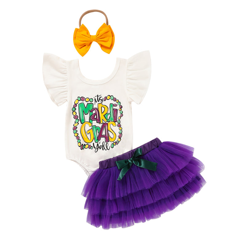 Baby Girl's 2-Piece Onesie With Tulle Skirt And Bow