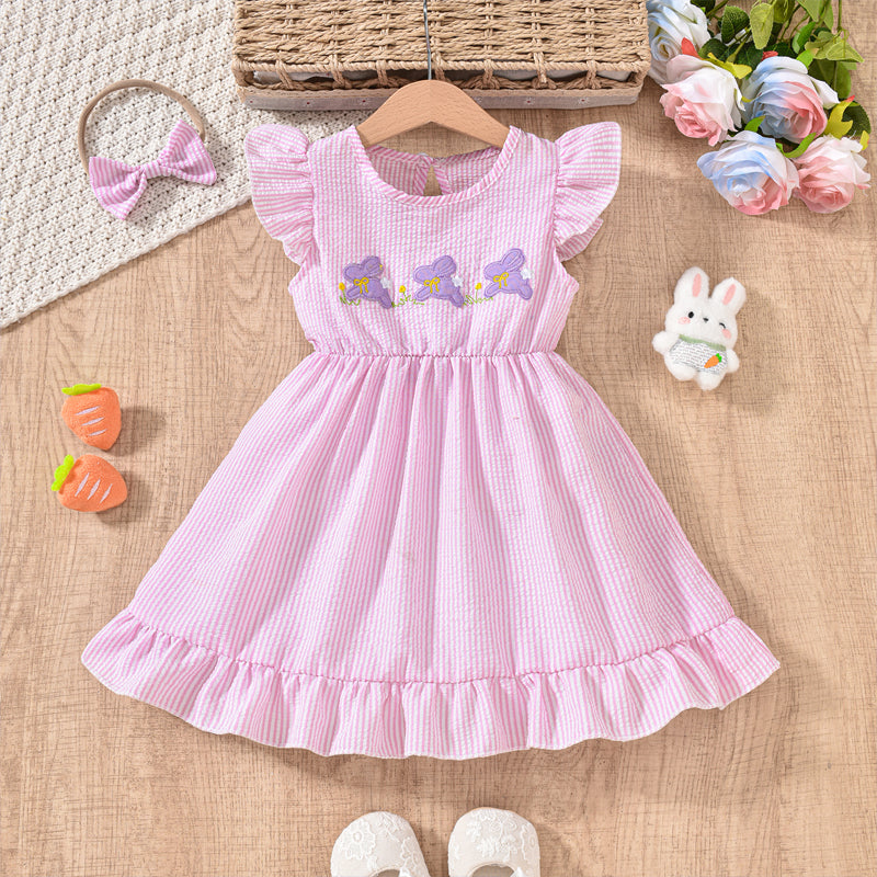 Girl's Bunny Embroidered Dress
