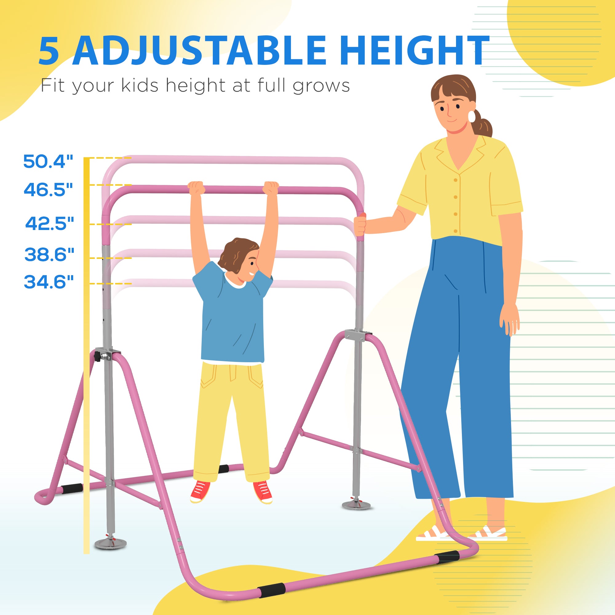Folding Adjustable Gymnastics Bar for Kids