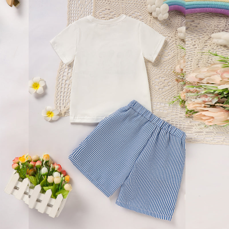 Toddler Bunny & Carrot Embroidered Short Sleeve T-Shirt With Striped Pocket Shorts
