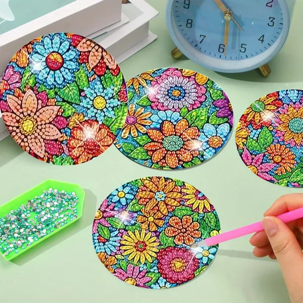 DIY Diamond Art Painting Coaster Kit - Flowers