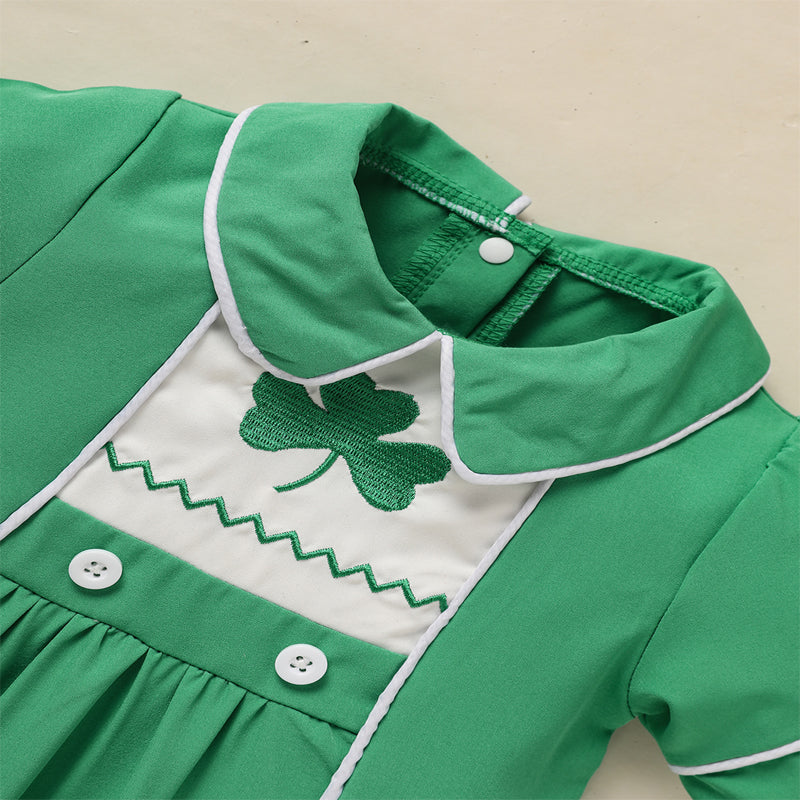 Green Lapel Short Sleeve Clover Romper