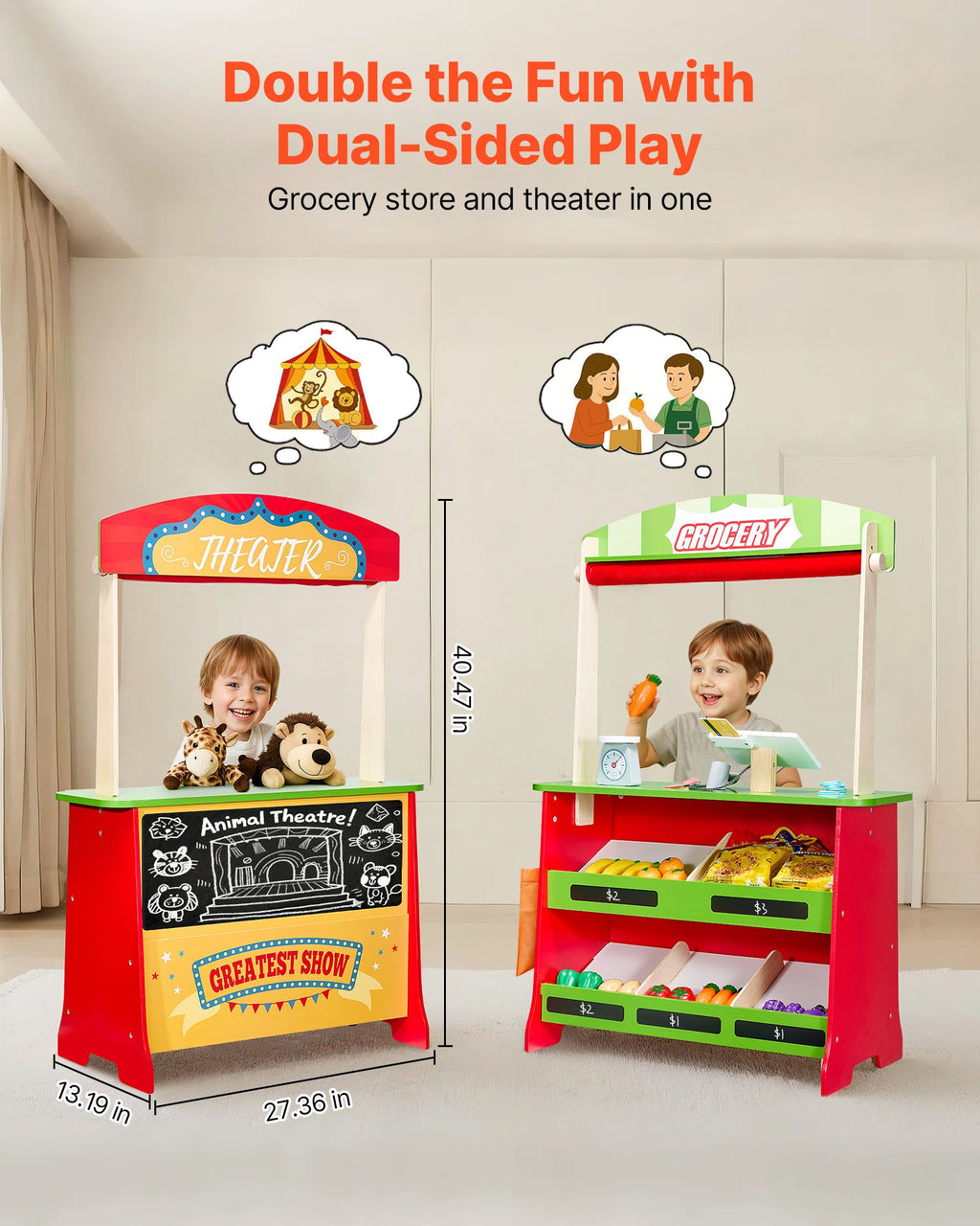 Wooden 2-in-1 Reversible Grocery Stand and Puppet Theater