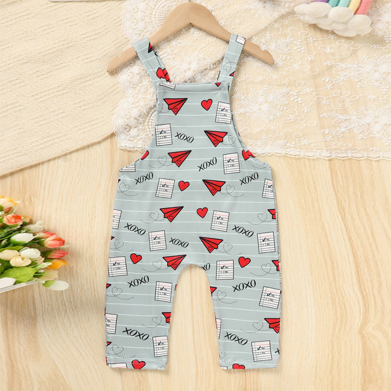 Baby Boy Girl's Casual Heart & Paper Plane Print Overalls