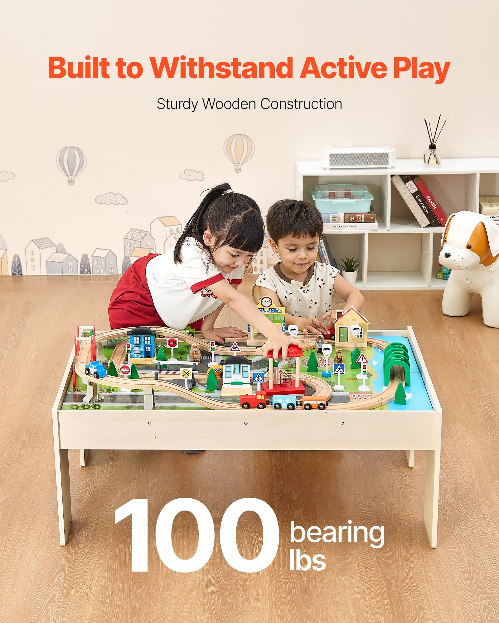 Wooden Train Table Set Includes 84 Accessories