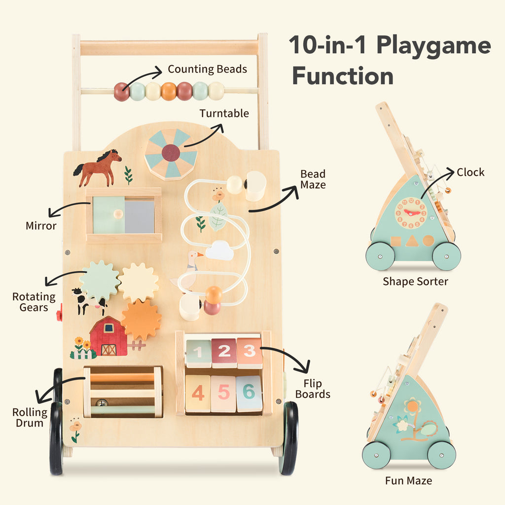 Montessori Wooden Baby Walker Activity Center