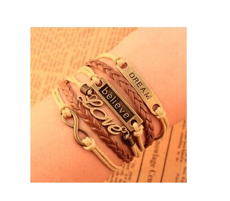 fashion bright leather rope hand-woven multi-layer bracelet