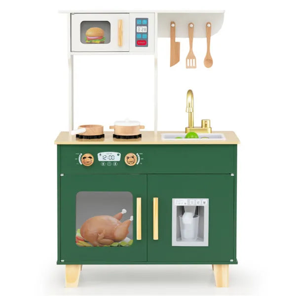 Kids Play Kitchen With Realistic Faucet & Ice Dispenser