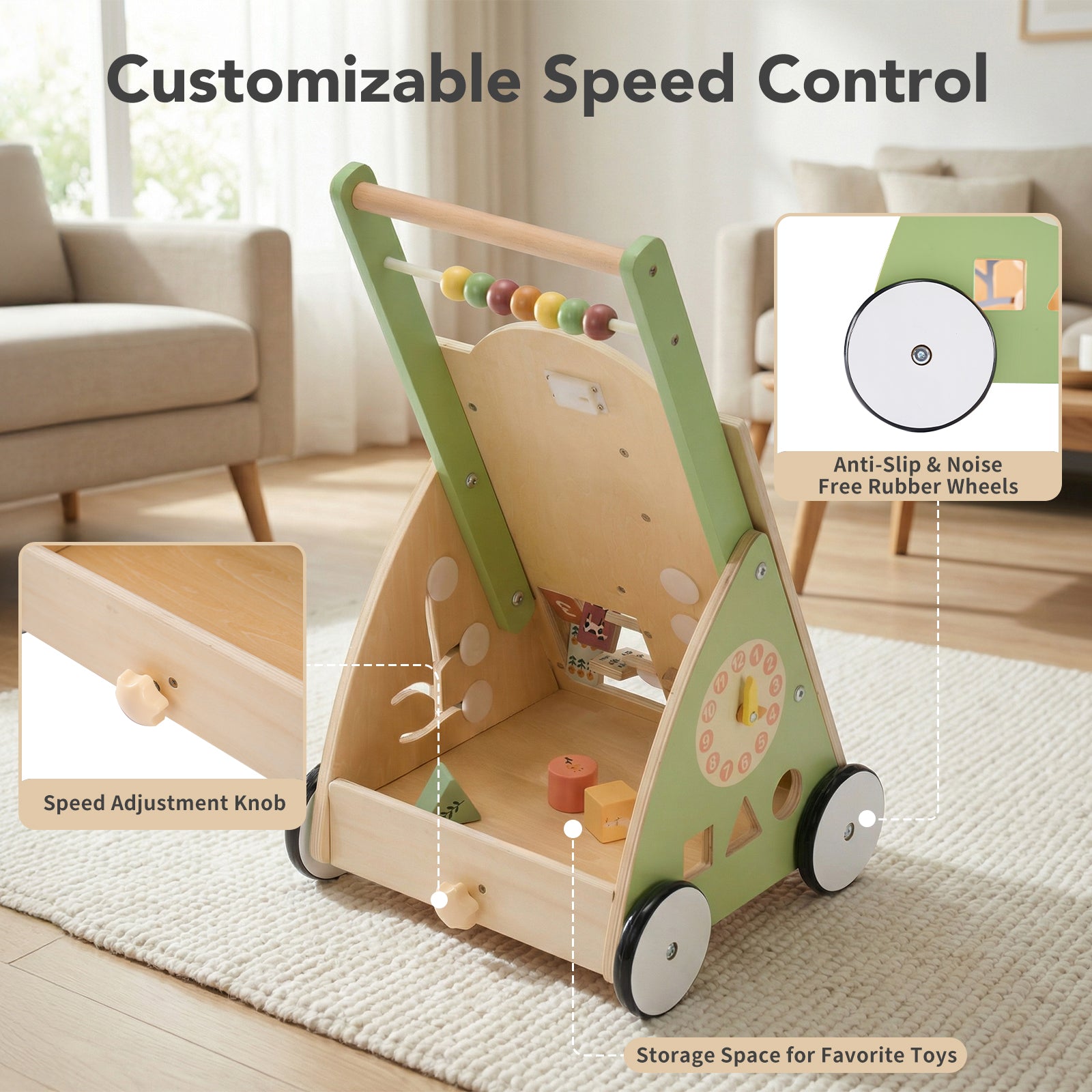 Montessori Wooden Baby Walker Activity Center