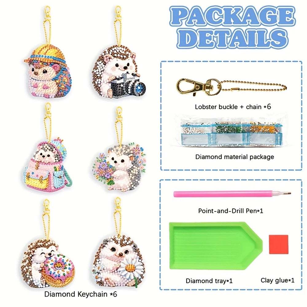 DIY Diamond Painting Keychain Kit- Hedgehog Pattern