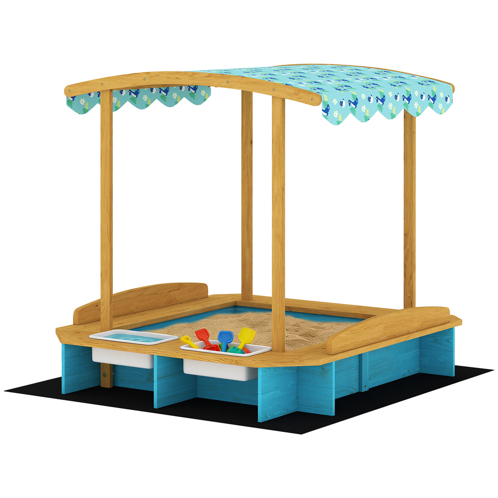 Wooden Sandbox with Canopy, Bench Seats & 2 Storage Bins