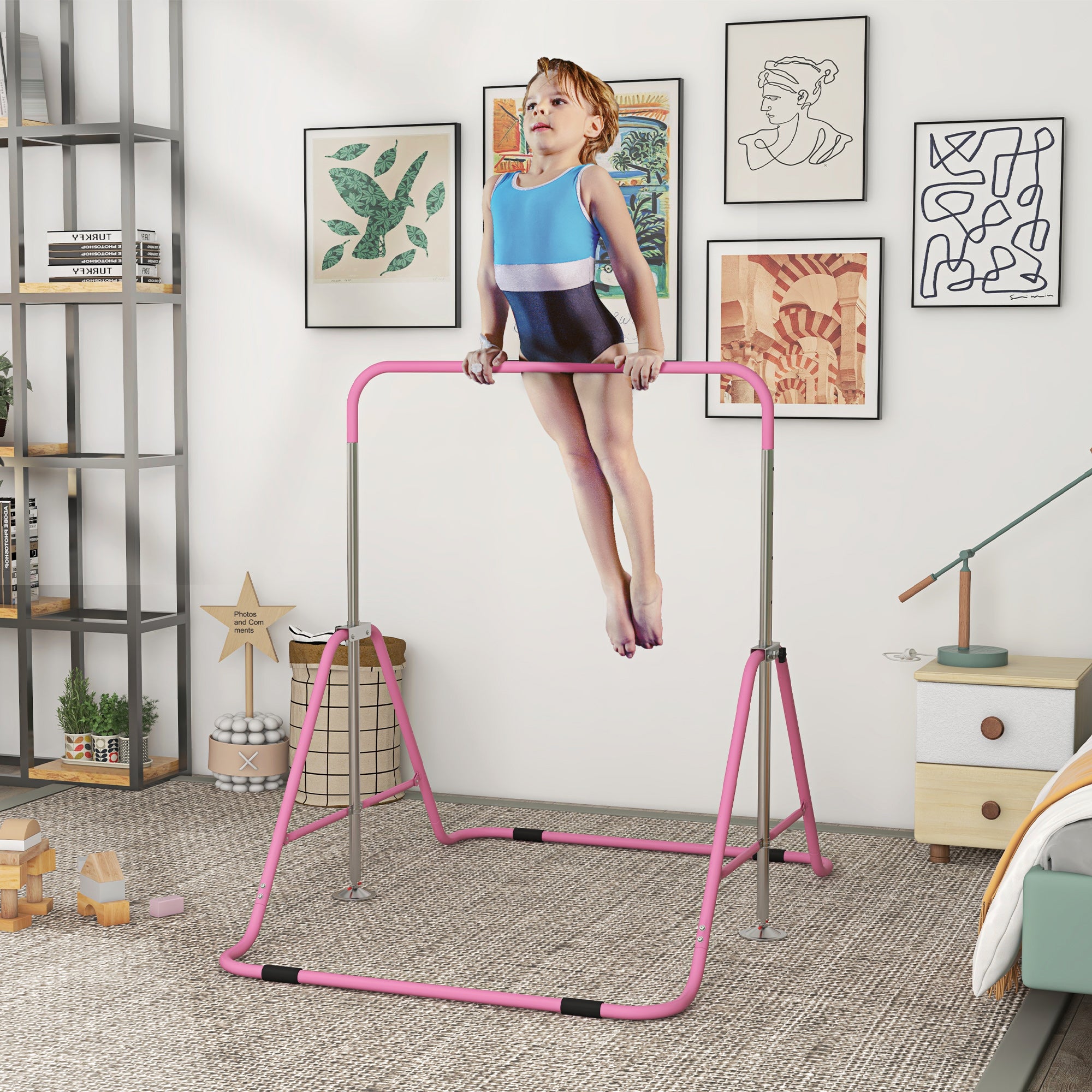 Folding Adjustable Gymnastics Bar for Kids