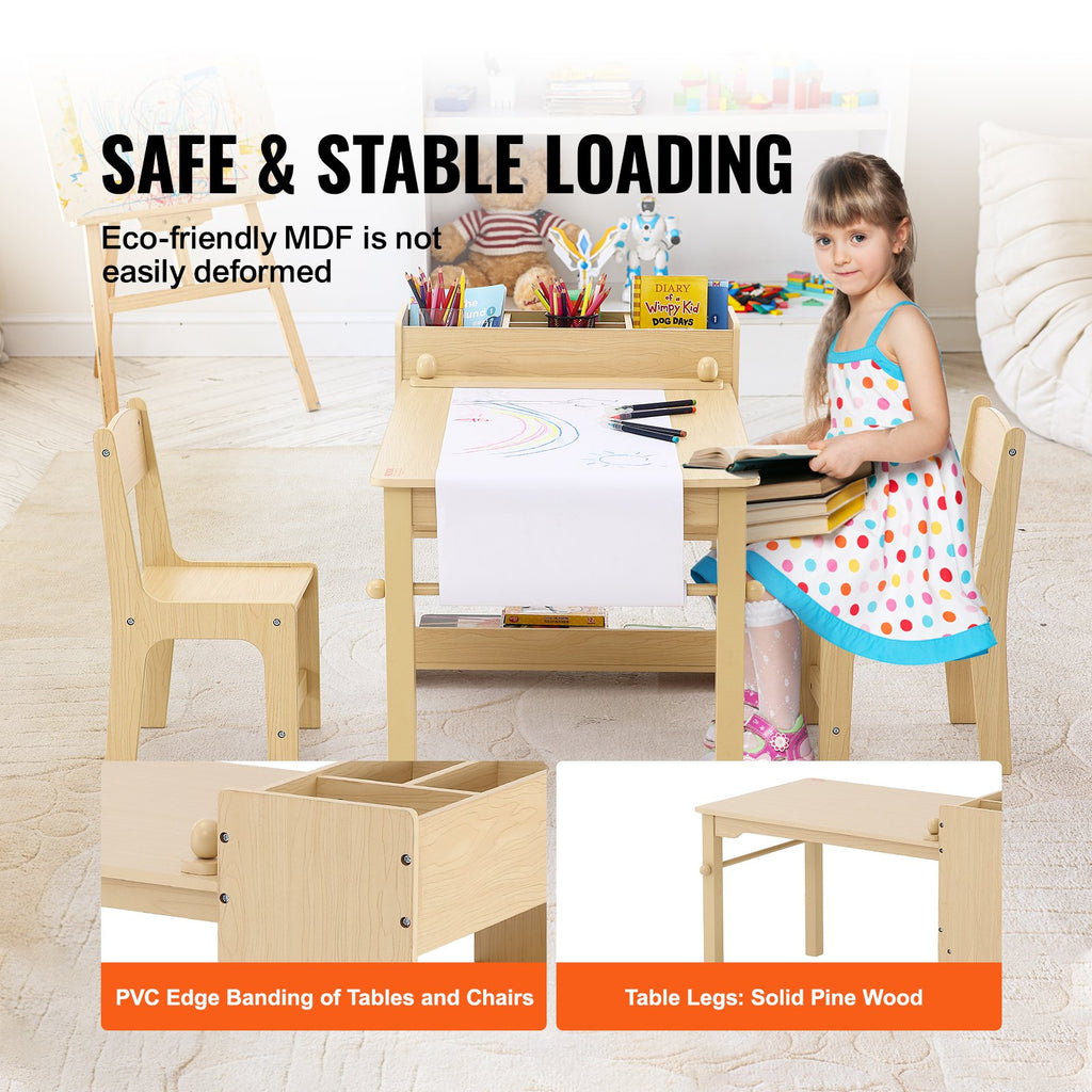 2-in-1 Toddler Craft/Activity Wood Table & Chairs