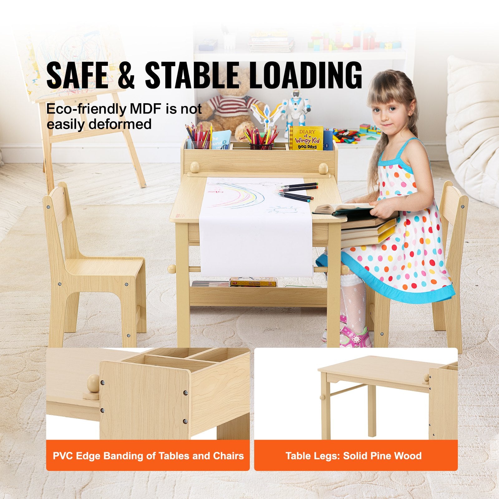 2-in-1 Toddler Craft/Activity Wood Table & Chairs