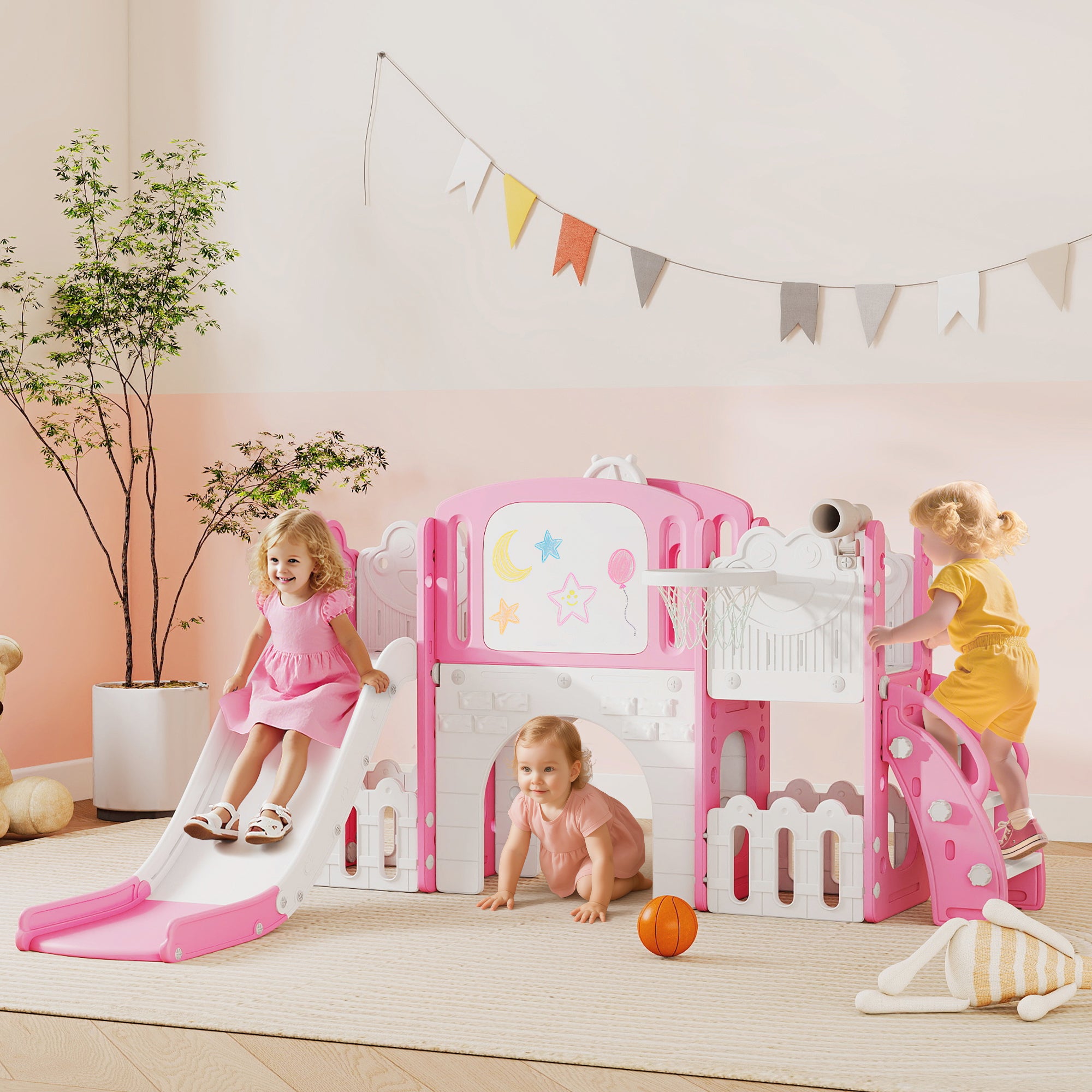 7 In 1 Toddler Slide Set With Basketball Hoop