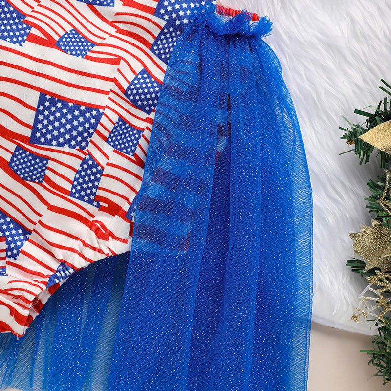 Baby Girls Independence Day Style Flag Pattern Romper