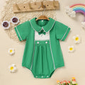 Green Lapel Short Sleeve Clover Romper