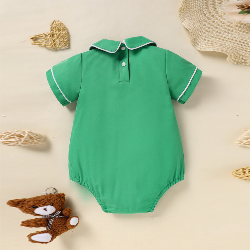 Green Lapel Short Sleeve Clover Romper
