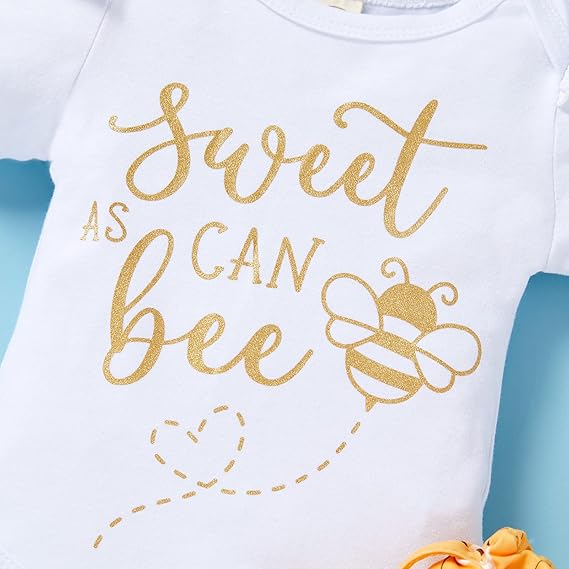 Baby Girl Sweet Bee Romper, Honey Bees Pants, Bowknot Headband Set