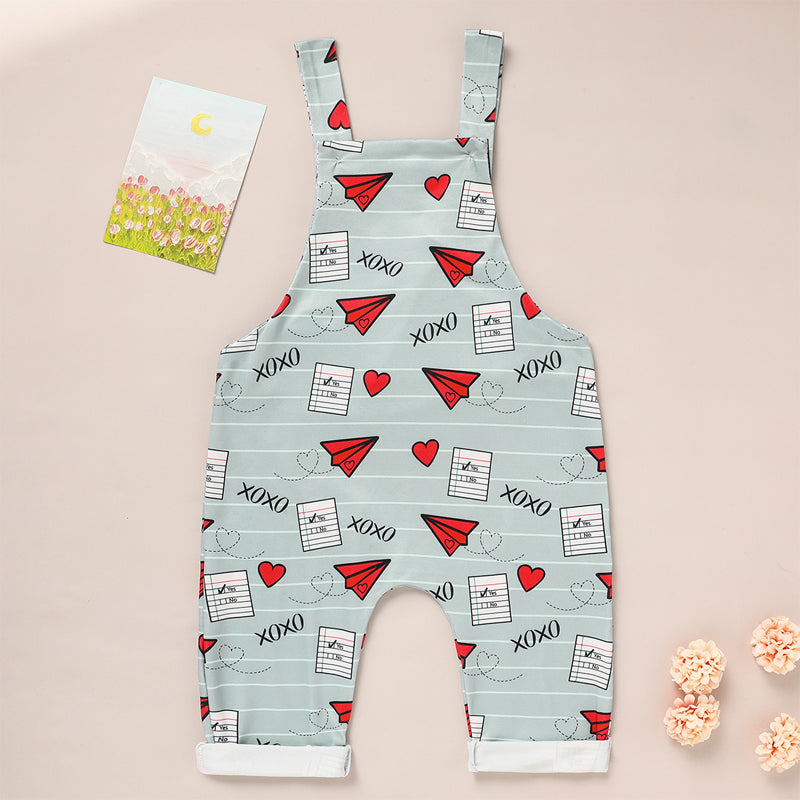 Baby Boy Girl's Casual Heart & Paper Plane Print Overalls