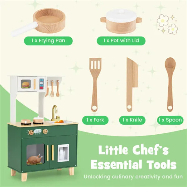 Kids Play Kitchen With Realistic Faucet & Ice Dispenser