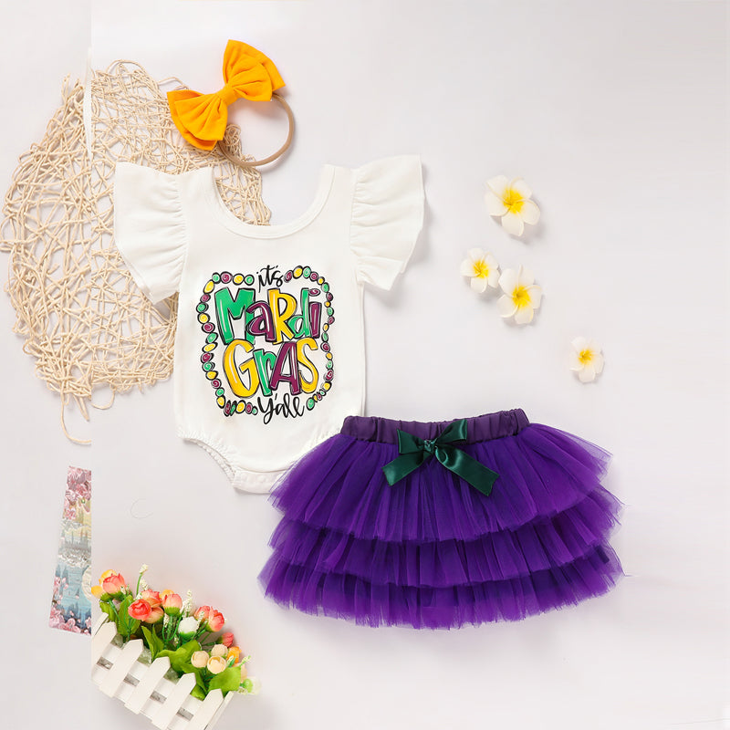 Baby Girl's 2-Piece Onesie With Tulle Skirt And Bow