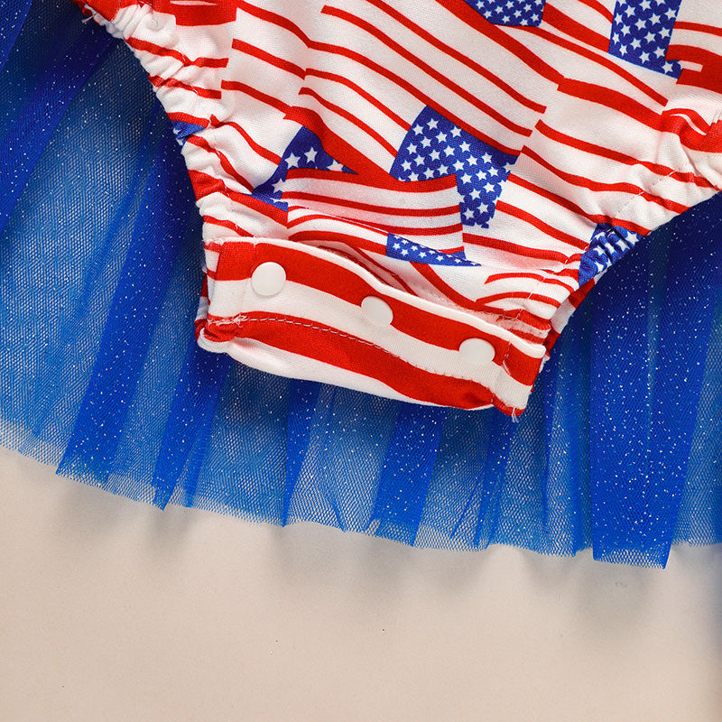 Baby Girls Independence Day Style Flag Pattern Romper