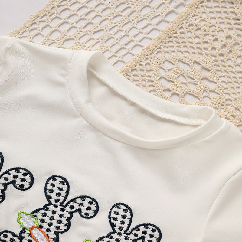 Toddler Bunny & Carrot Embroidered Short Sleeve T-Shirt With Striped Pocket Shorts