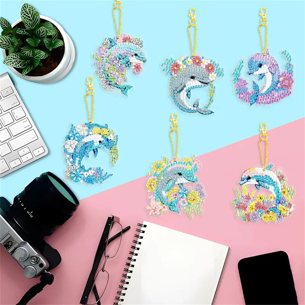 DIY Diamond Painting Keychain Kit-Dolphins